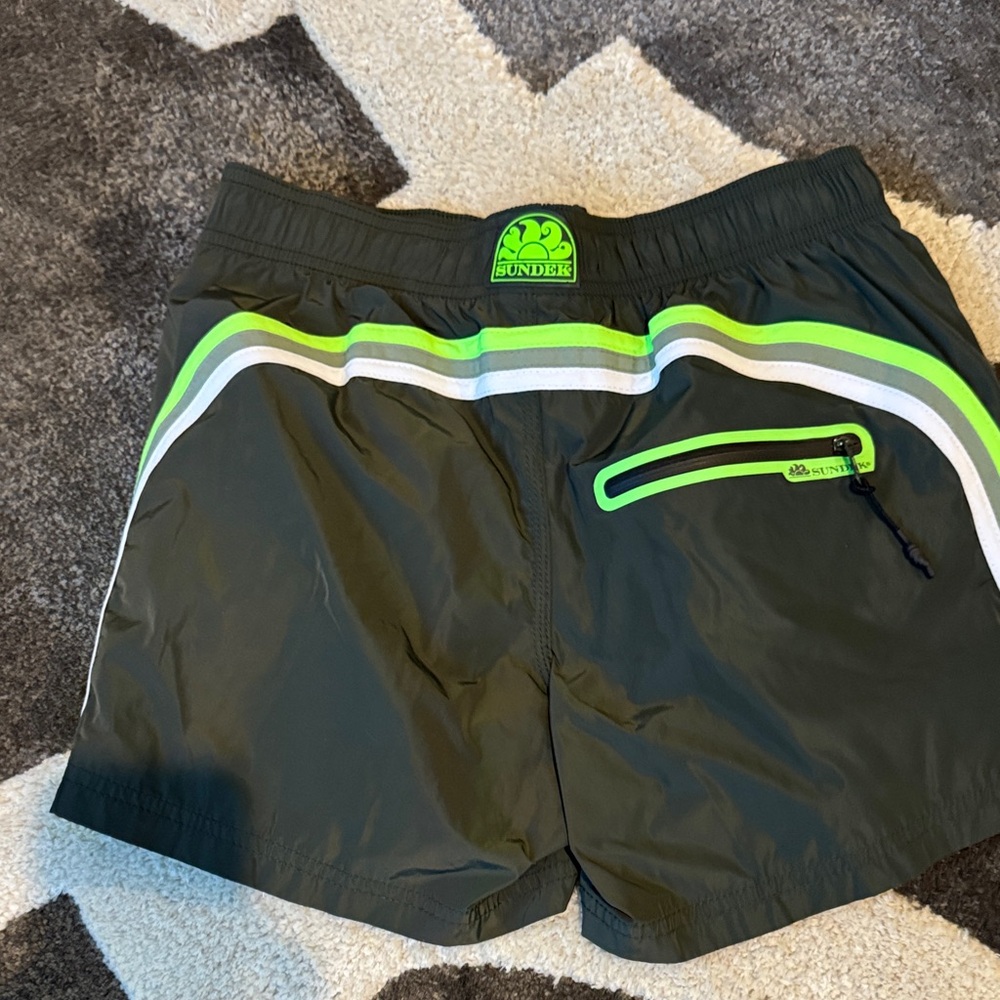 Sundek Dark Gray Swim Shorts with Neon Green Highlights